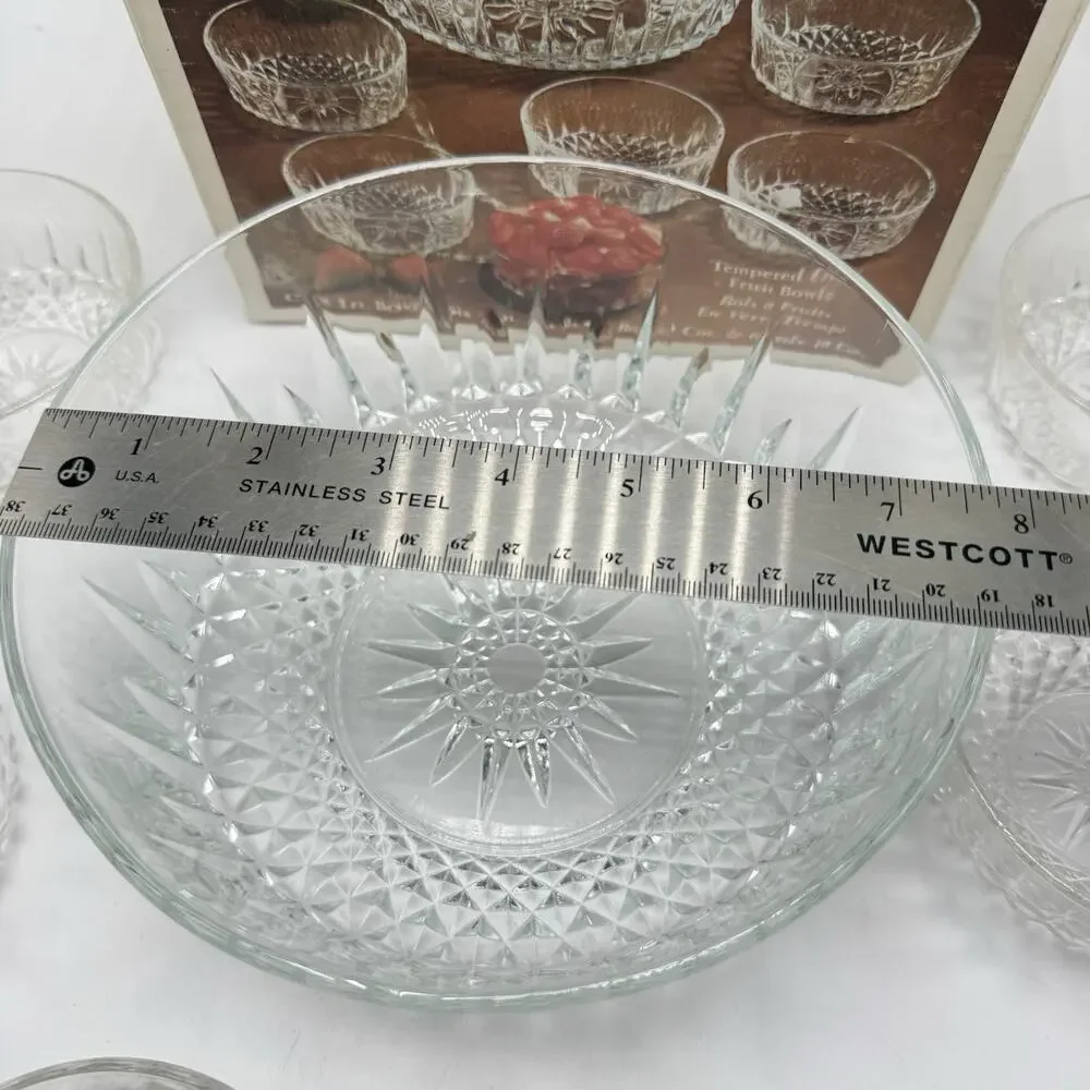Vintage Arcoroc France Diamant 7 Piece Tempered Glass Salad Bowl Set France